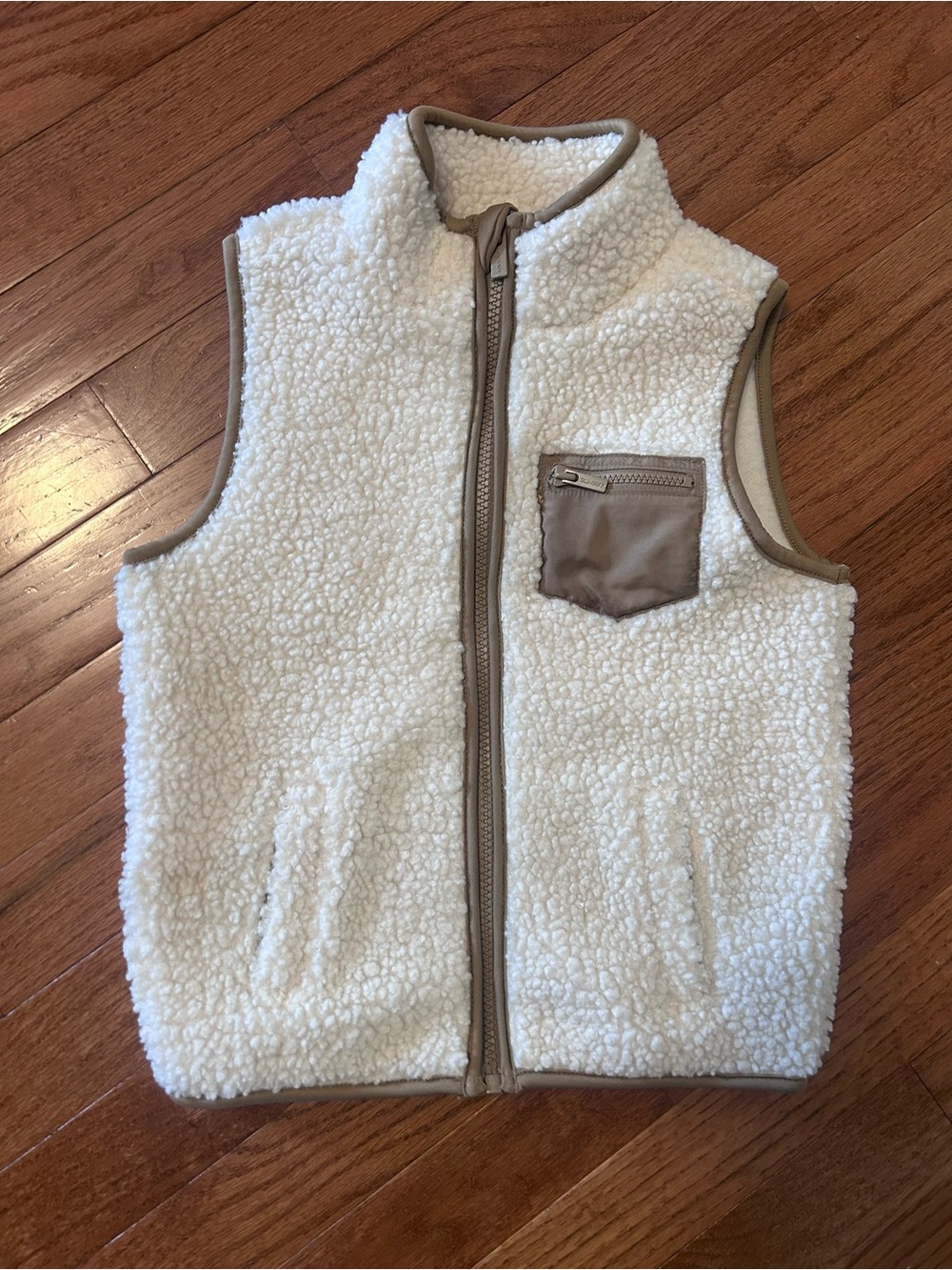 Old Navy Cream Sherpa Vest with Tan Trim